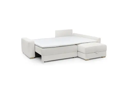 Ecksofa Jyte - 2-Sitzer mit Ecke rechts, Schlaffunktion mit Bettkasten, Stoff, Beige