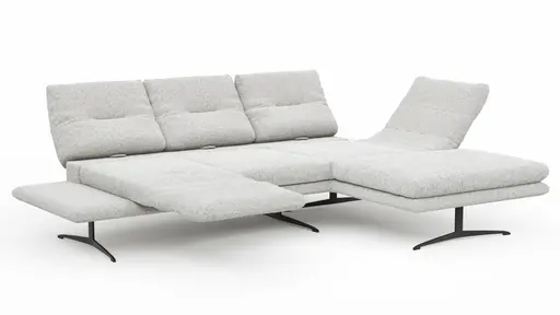 Ecksofa Lucero 2.0 - 2-Sitzer mit Longchair rechts inkl. Sitztiefenverstellung, Drehsitz und Sitztiefe verstellbar, Stoff, Offwhite
