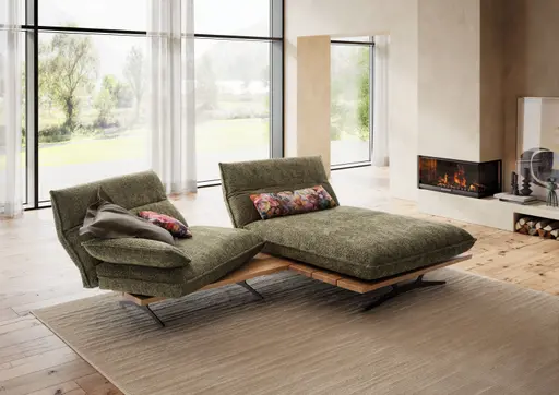 Sofa - 2-Sitzer, Kopfteil/Armlehne/Sitztiefe verstellbar, Stoff, Olivgrün