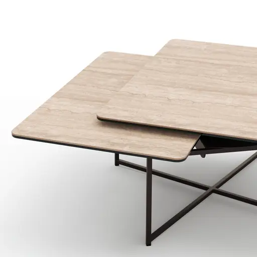 Couchtisch Cena - LB ca. 132x108 cm, Platten drehbar, Keramik, Travertin 