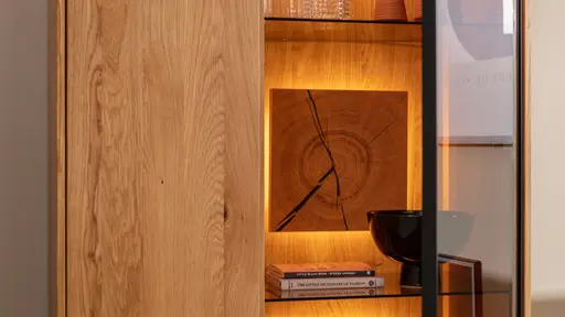 Wohnwand Fibra - inkl. Beleuchtung, Asteiche teilmassiv, natur, geölt