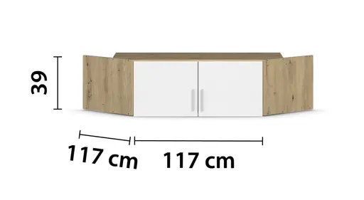 Schrankaufsatz REXY MATT- B 117 cm, Eiche Dekor, Weiß