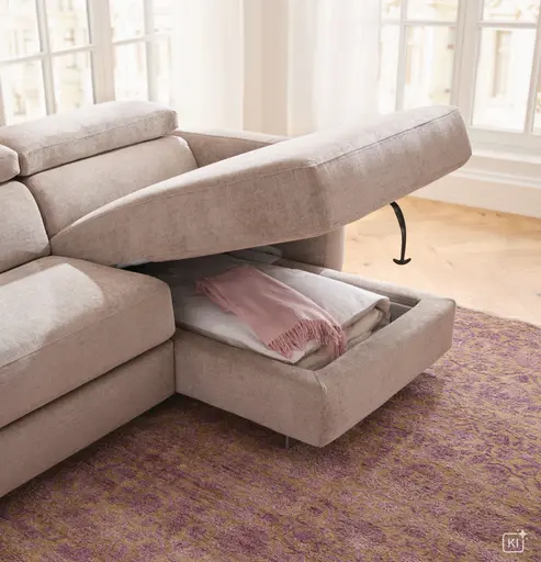 Ecksofa Lumaria Pro - 2,5-Sitzer mit Longchair rechts inkl. Schlaffunktion, Stoff, Hellgrau