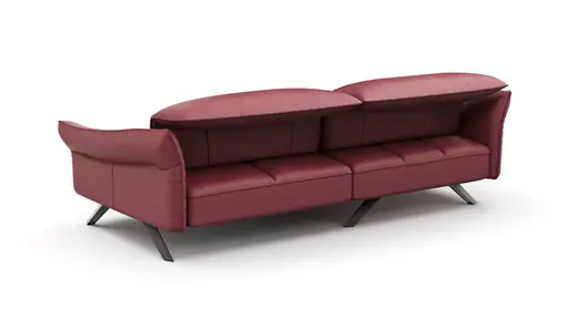 Ecksofa Bormio - Longchair links, 1,5-Sitzer inkl. Kopfteilverstellung, Leder, Weinrot