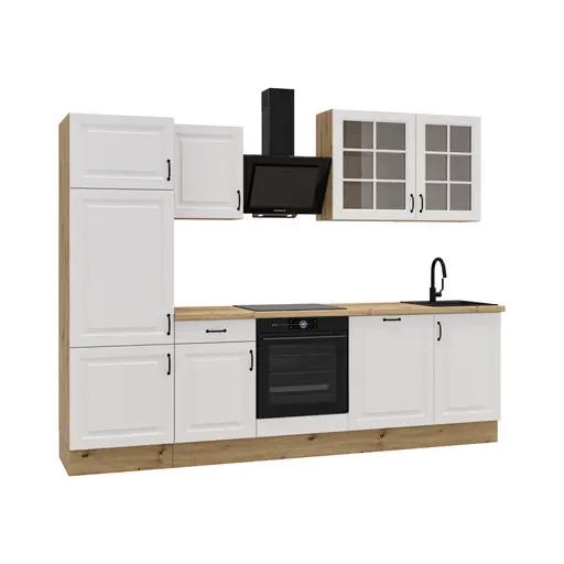 Küchenblock- ohne E-Geräte, B ca. 280 cm, Eiche Dekor, Weiß, Matt