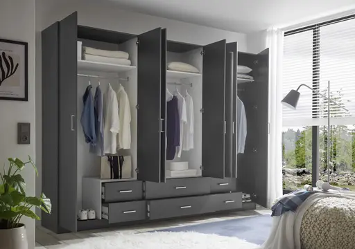 Drehtürenschrank- B ca. 271 cm, Graphit, Spiegel