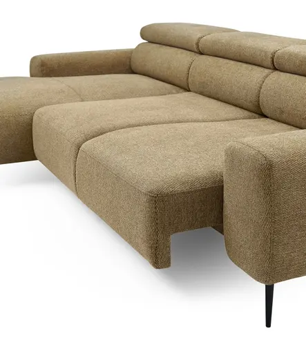 Ecksofa - Longchair links mit 2-Sitzer, Sitzvorzug motorisch, Kopfteil verstellbar, Stoff, Senfgelb