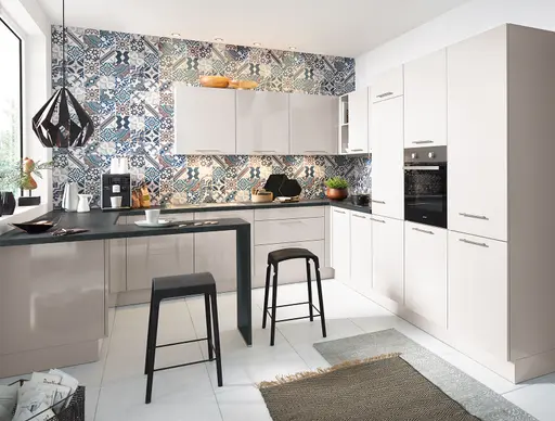 U-Küche 51.160 4 525, Sandgrau hochglanz