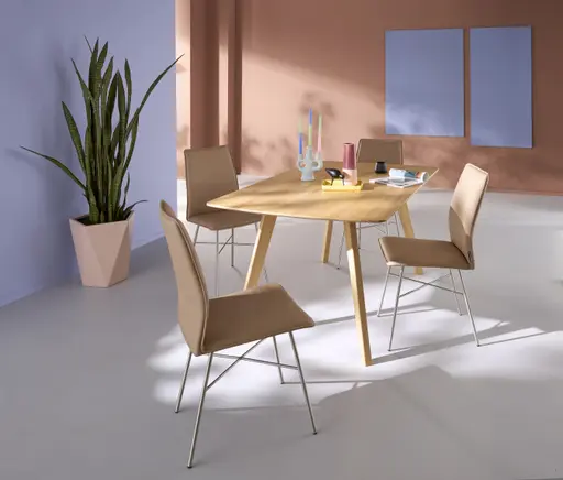 Stuhl Stine - Kunstleder Taupe, 4Fuß, Edelstahl gebürstet