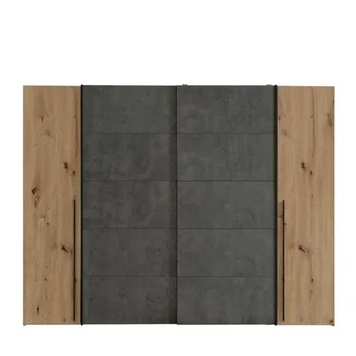 Schwebe-/Drehtürenschrank FAHDA - B. ca. 270 cm, mit Passepartout, mit Dämpfungsbeschlägen, Eiche Artisan Dekor, Betonoptik