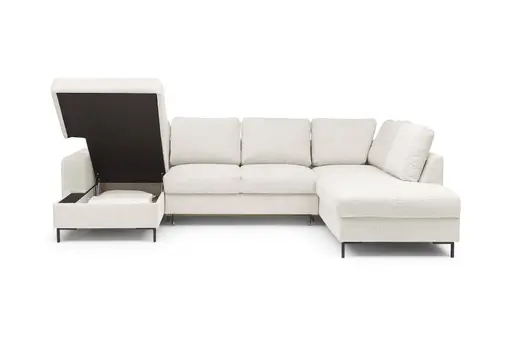 Wohnlandschaft - Longchair links mit 2-Sitzer und Ecke rechts, Stoff, Creme