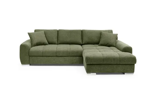 Polsterecke NANJA -  2-Sitzer, Ecke rechts inkl. Schlaffunktion mit Bettkasten, Stoff Grün
