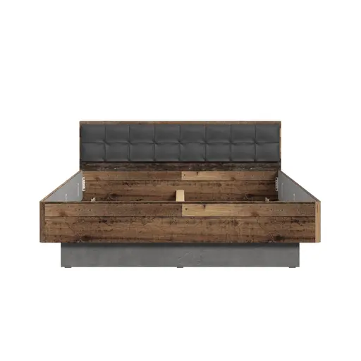 Bettgestell FEA - gepolstertes Kopfteil, Liegefläche ca. 180x200 cm, Old Wood Vintage Dekor, Betonoptik Dunkelgrau