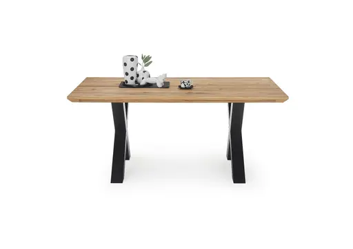 Esstisch - LB ca. 180x100 cm, Wildeiche massiv geölt, Schweizer Kante, Schwarz