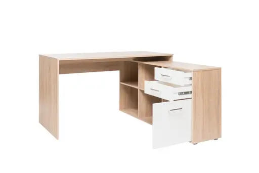 Schreibtisch- LB ca. 136x138 cm, Eiche Dekor, Weiß