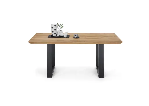 Esstisch - LB ca. 160x90 cm, Wildeiche massiv geölt, Schweizer Kante, Schwarz