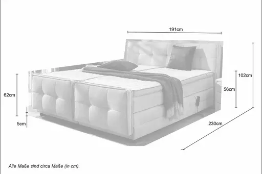 Boxspringbett- Liegefläche ca. 180x200 cm, Stoff, Hellbraun