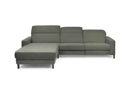 Ecksofa - CALM FLEX 2.0, Longchair links mit 3-Sitzer, Kopfteil verstellbar, Stoff, Olive