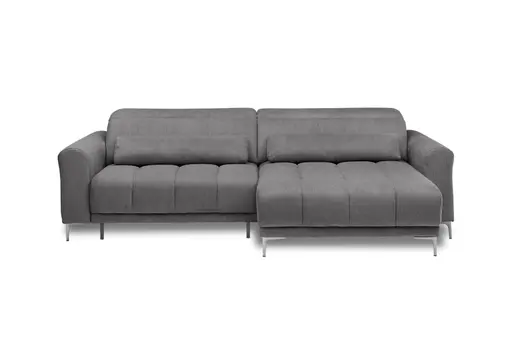 Ecksofa MINAO - 1,5-Sitzer mit Longchair rechts, Sitztiefe verstellbar motorisch, Kopfteil verstellbar, Stoff, Graphite