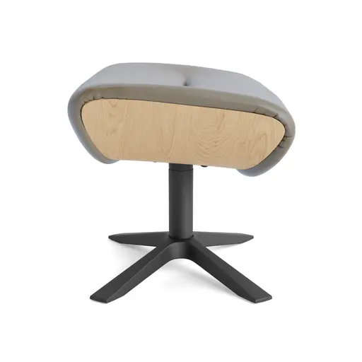 Hocker Avina - Leder, Graubeige, Holzschale Eiche unbehandelt
