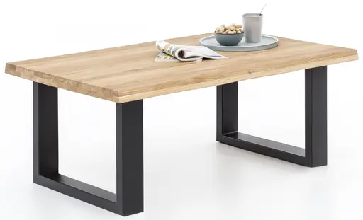Couchtisch - LB ca. 110x70 cm, Eiche, Massiv, Geölt, Metall schwarz