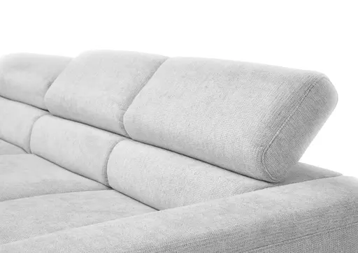 Ecksofa CHENOA - 2-Sitzer mit Longchair rechts, Kopfteil verstellbar, Stoff, Silbergrau