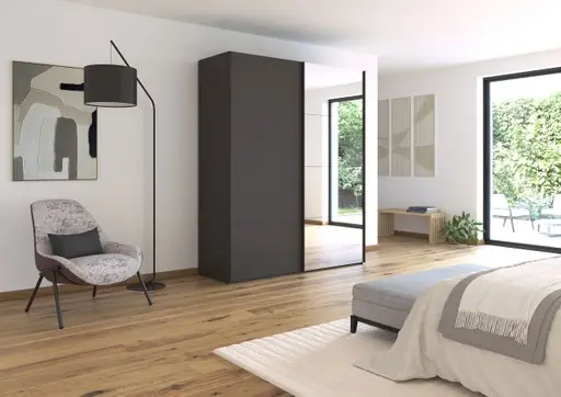 Schwebetürenschrank ROVERO- B ca. 181 cm, Graphit, Spiegel