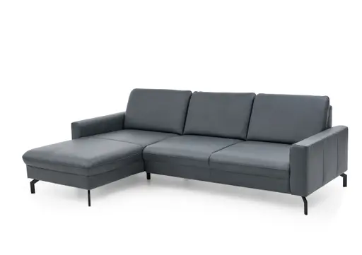 Ecksofa - Longchair links mit 3-Sitzer, Leder, Blau