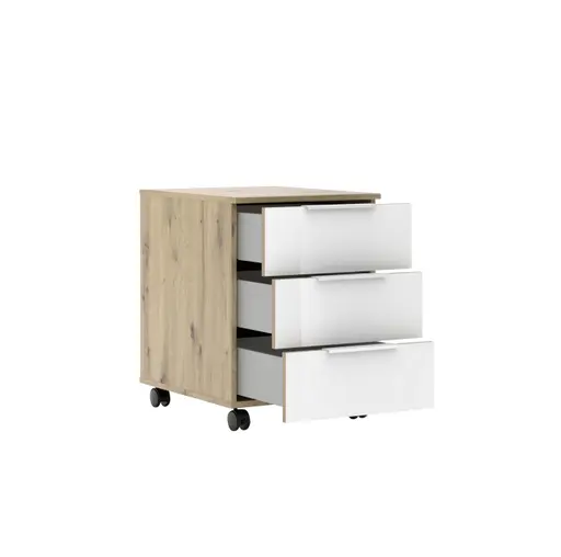 Rollcontainer - B ca. 45 cm, Artisan Eiche Nachbildung, Weiß