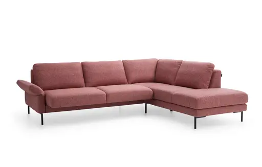 Ecksofa Enna - 3-Sitzer mit Ecke rechts inklusive Sitzvorzug (motorisch), Stoff, Koralle