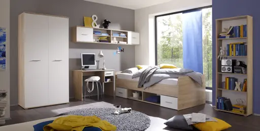 Jugendzimmer- 4 teilig, Eiche Dekor, Weiß