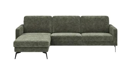 Ecksofa Enna - Longchair Links mit 3-Sitzer, Armlehne A, Stoff, Olivgrün