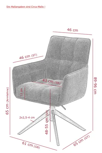Armlehnstuhl - drehbar, höhenverstellbar, Stoff, Grau