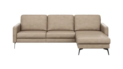 Ecksofa Enna - 3-Sitzer mit Longchair rechts, Armlehne A, Leder, Taupe