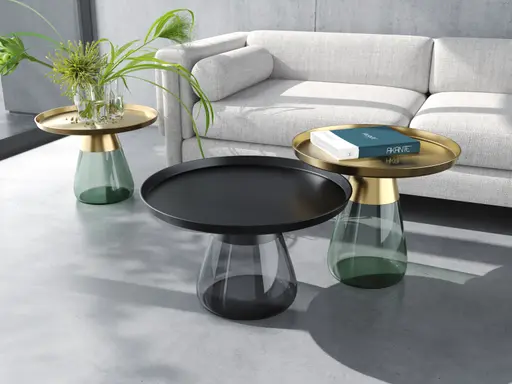 Couchtisch - LBH ca. 71x71x33 cm, Stahl Schwarz, Glas Grau getönt