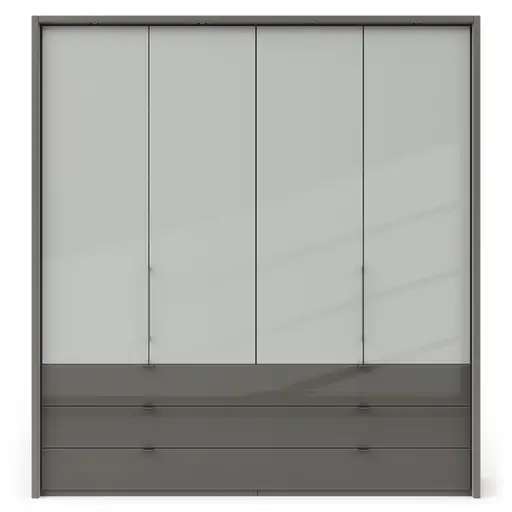 Drehtürenschrank Marbella - B. ca. 157cm, Korpus Melamin, Grau, Front Glas, Weiß