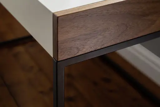 Schreibtisch - Nussbaum, Natur, Lack, Weiß