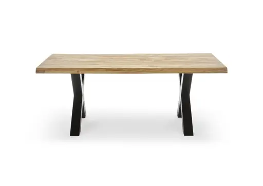 Esstisch - LB ca. 220x100 cm, Wildeiche massiv geölt, Baumkante, Schwarz