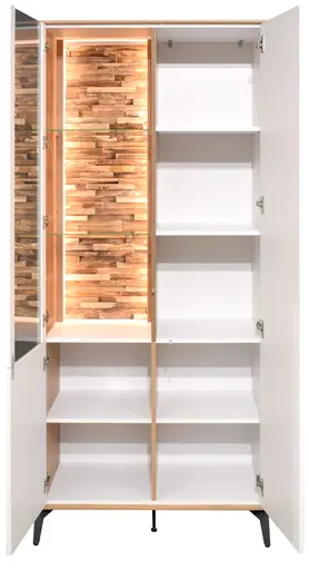 Vitrine - mit Beleuchtung, B ca. 81 cm, Weiß, Asteiche, Schwarz