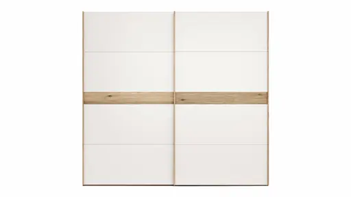 Schwebetürenschrank Viana - B ca. 241 cm, Lack, Weiß, Riffholz, Balkeneiche