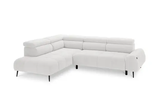 Ecksofa - Ecke links mit 2-Sitzer, Sitzvorzug motorisch, Kopfteil verstellbar, Stoff, Weiß