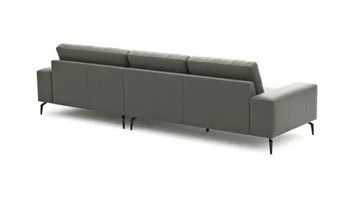 Ecksofa Redington - 2,5-Sitzer mit Longchair groß rechts, Leder, Grau