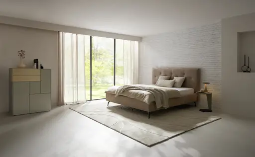 Polsterbett Delia - Liegefläche ca. 180x200 cm, Stoff, Beige