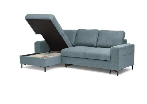 Ecksofa - Longchair links mit 2-Sitzer, Stoff, Azur