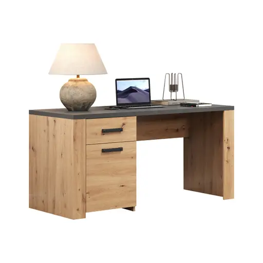 Schreibtisch - LB ca. 145x70 cm, Eiche Dekor, Graphit