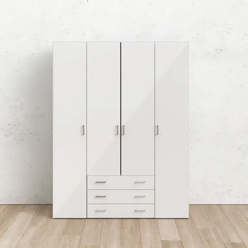 Drehtürenschrank- B ca. 154 cm, Weiß, Hochglanz