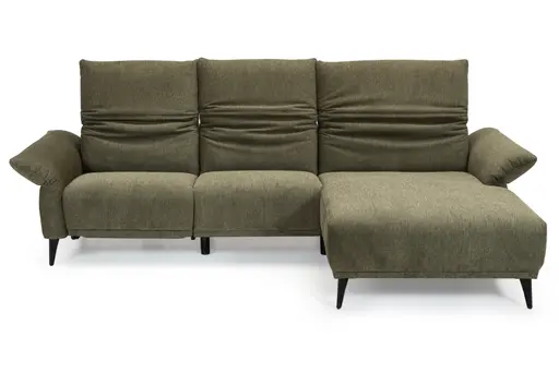 Ecksofa - 2,5-Sitzer mit Longchair rechts, Kopfteil verstellbar, Stoff, Grün