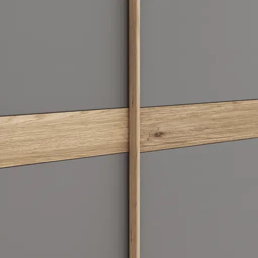 Schwebetürenschrank Viana - B ca. 241 cm, Lack, Steingrau, Riffholz, Balkeneiche