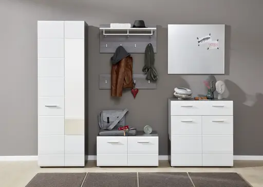 Garderobenschrank - Weiß Hochglanz, Grau