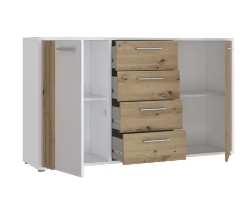 Sideboard FLORISS- Weiß, Eiche Dekor